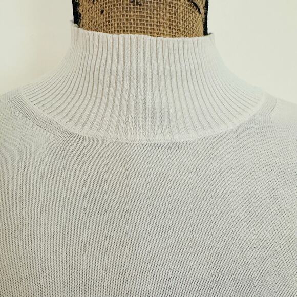 Talbots Womens Ivory White Mock Ribbed Cotton Turtleneck Sweater Sz Medium - Picture 3 of 6